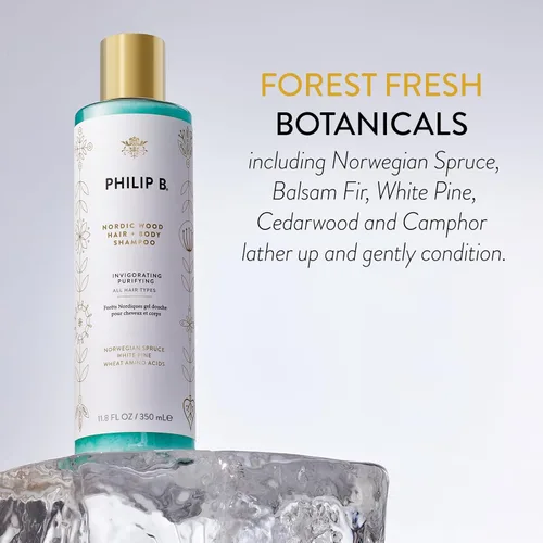 Miniatura 4 de PHILIP B Nordic Wood - Champú para el cabello + cuerpo, 11.8 onzas líquidas (11.8 fl oz), enjabona lujosamente, acondiciona mientras te deja sentir