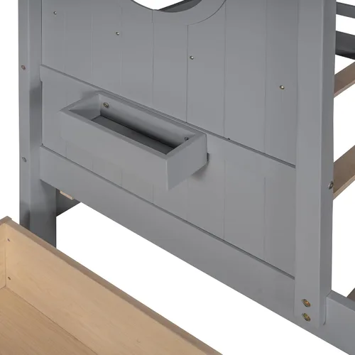 Miniatura 7 de MERITLINE Montessori - Cama de casa de tamaño individual con 2 cajones y estantes de almacenamiento, marco de cama de madera para niños, tienda
