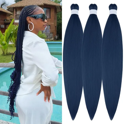 Miniatura 55 de Cabello trenzado verde azulado preestirado, hipoalergénico, sintético, color azul aguamarina, para trenzas y giros, extensiones de cabello largo