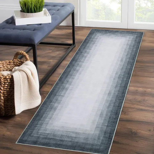 Miniatura 21 de WESTLOOM Alfombra de pasillo de 2 x 6 pies, lavable, moderna, con bordes, antideslizante, resistente a las manchas, borde geométrico, alfombra