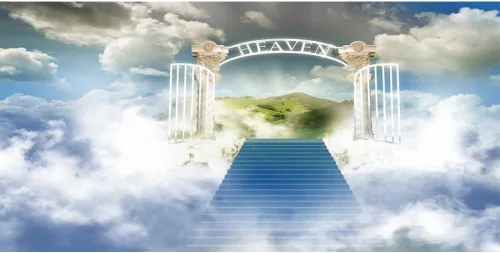 Miniatura 16 de Telón de fondo del cielo de 5x3 pies Puerta del cielo Puerta del paraíso Fondo fotográfico para niños, alfombra de baby shower, pancarta
