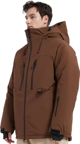 Miniatura 2 de Chaqueta de esquí impermeable para hombre, abrigos de nieve, snowboard de montaña, rompevientos, parka con capucha Marrón