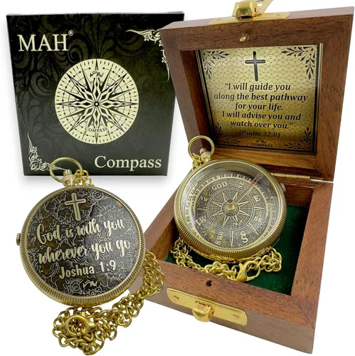Miniatura 17 de Brújula religiosa hecha a mano con mensajes de fe grabados y en relieve, recuerdo religioso cristiano inspirador para bautismo, confirmación
