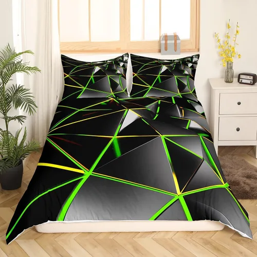 Miniatura 15 de Funda de edredón hexagonal verde estereoscópica de nido de abeja para niños, diseño geométrico de colmena, funda de edredón geométrica de panal