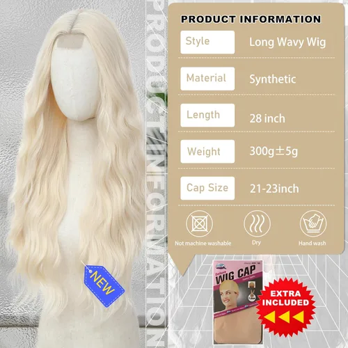 Miniatura 2 de Peluca larga rubia 613 para cosplay, peluca sintética de 28 pulgadas, parte media, regalos realistas, pelucas de fiesta para mujeres, uso diario