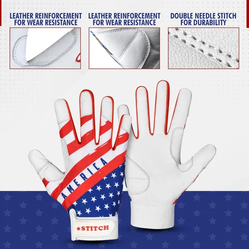 Miniatura 4 de Guantes de bateo con la bandera estadounidense, guantes de sóftbol para hombre, bandera de Estados Unidos, guantes de bateo de béisbol para hombres