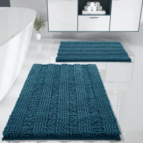 Miniatura 15 de Yimobra Juego de 2 alfombras de baño de felpilla suave y absorbente y alfombra para inodoro en forma de U, antideslizante, lavable a máquina