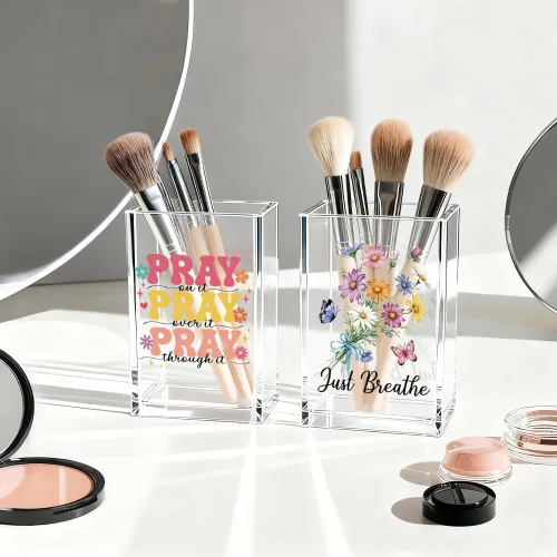 Miniatura 3 de Just Breathe - Paquete de 2 portalápices cosméticos de acrílico, organizador de brochas de maquillaje inspirador, regalos de fe para mujeres