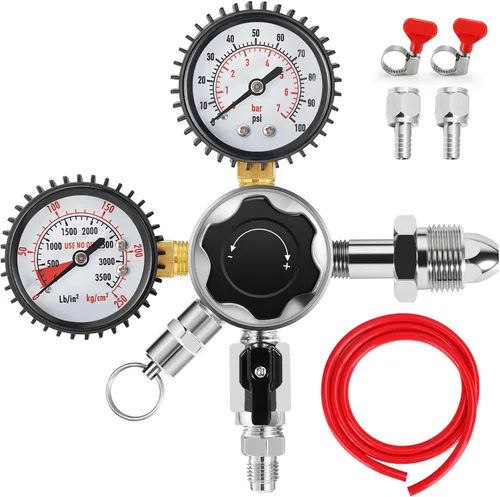 Regulador de cerveza de nitrógeno CGA580, regulador de tanque de nitrógeno, regulador de gas de doble calibre con línea de cerveza de 5 pies,