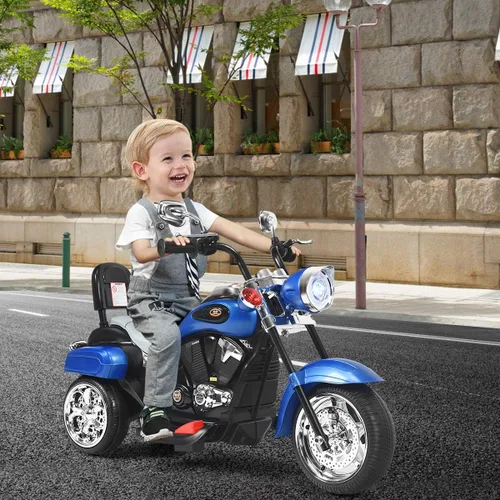 Miniatura 6 de HONEY JOY Motocicleta para niños, mini moto eléctrica de 3 ruedas con batería de 6 V, juguete de paseo con claxon y faro, pedal de pie, para niños
