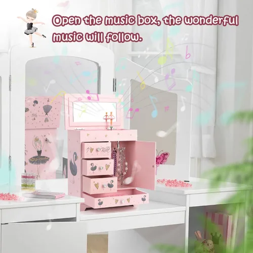 Miniatura 5 de Joyero grande para niñas, caja musical de 5 capas con puerta batiente, bailarina giratoria, juego de joyas de unicornio incluido, caja organizadora