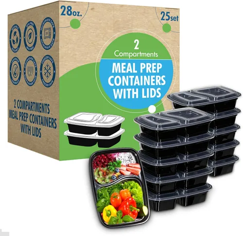 Miniatura 7 de Contenedor de preparación de comidas reutilizable con tapas [25 juegos] de 24 onzas. Recipientes de preparación de alimentos ideales, caja Bento