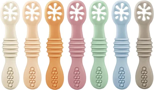 PandaEar Paquete de 7 cucharas de silicona para bebés | Suministros de destete para bebés | Cuchara de alimentación infantil para primera etapa