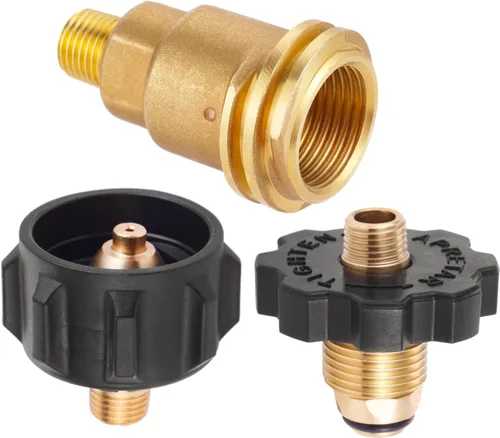 3 adaptadores de latón de gas propano – QCC1 macho/POL hembra a 1/4 pulgadas NPT macho + POL macho a 1/4 pulgadas NPT macho + QCC1 macho a 1/4