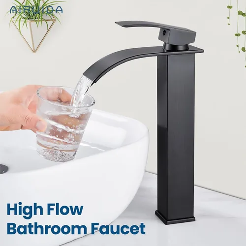 Miniatura 2 de Airuida Grifo de lavabo de recipiente alto, cascada de un solo agujero, grifo de baño, grifo mezclador de un solo agujero, grifo de lavabo