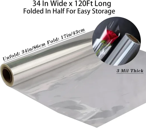 Miniatura 2 de CMFYHM Rollo de envoltura de celofán transparente de 120 pies (34" x 36,58 m) Rollo de celofán de 3 mil de espesor para regalos, cestas, flores