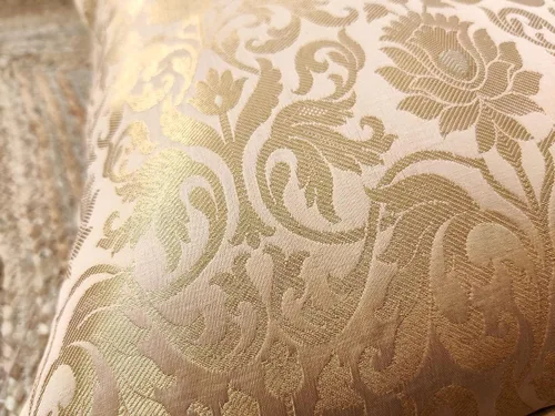 Miniatura 4 de AVKA Studio Fundas de almohada de damasco – Paquete de 2 almohadas decorativas de brocado de seda sintética – Beige dorado 20 x 20 pulgadas – Funda