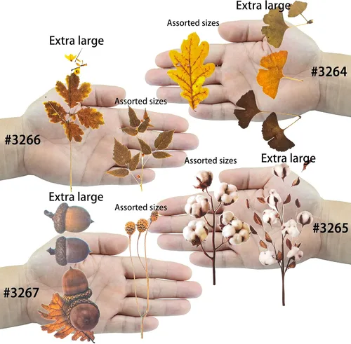 Miniatura 5 de FUNSHOWCASE Calcomanías mixtas de resina para plantas de piña, hojas de flores, decoración de álbumes de recortes, paquete de 218