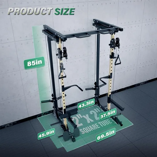 Miniatura 6 de MAJOR FITNESS Drone3 Power Rack, banco de sentadillas para gimnasio en casa de 2500lbs multifunción con sistema de polea doble, barra de tracción