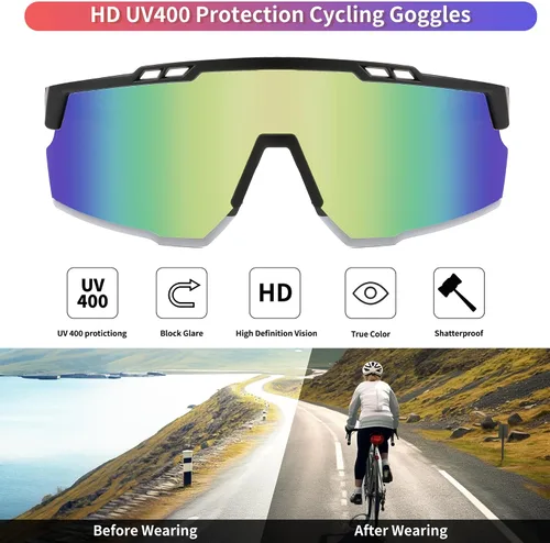Miniatura 4 de FEISEDY Gafas de sol deportivas para hombres y mujeres, protección UV400, gafas de ciclismo, golf, béisbol, conducción, pesca, B0022 Lente espejada