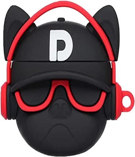 Funda de silicona 3D de animales hiphop Bull Dog compatible con Airpods2 Aiprods Puppy Pet negro rojo cubierta de auriculares llavero fresco,