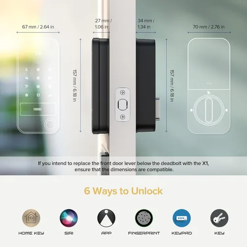 Miniatura 6 de ThorBolt X1 Cerradura de llave Apple Home, solo para iOS, cerradura de puerta inteligente sin llave HomeKit con huella digital, cerradura de cerrojo