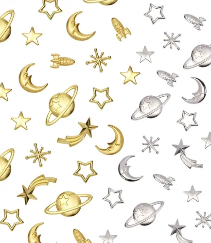 PENTA ANGEL Abalorios de relleno de resina temática Cosmos, 42 piezas, aleación dorada, estrella, luna, planeta, accesorios de relleno para resina