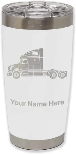 Miniatura 29 de LaserGram Taza aislada al vacío de 20 onzas, cabina de camión, grabado personalizado incluido (negro)