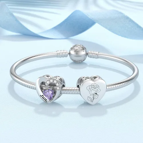 Miniatura 33 de SEVENWELL Dijes de piedra natal con flor grabada para el mes de nacimiento, pulsera de plata de ley 925, feliz cumpleaños para mujer