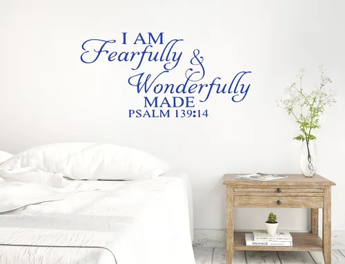 Miniatura 11 de 46 x 24 pulgadas, texto en inglés "I Am Fearfully and Wonderfully Made Salmo 139:14, Biblia cristiana, versículo bíblico, calcomanía de pared, mural