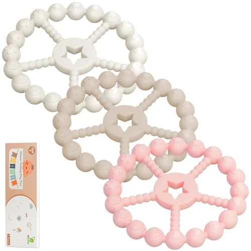 Miniatura 8 de Juguetes de dentición para bebés de 0 a 6 meses, paquete de 3 juguetes mordedores con anillo, esenciales para bebés recién nacidos, juguetes