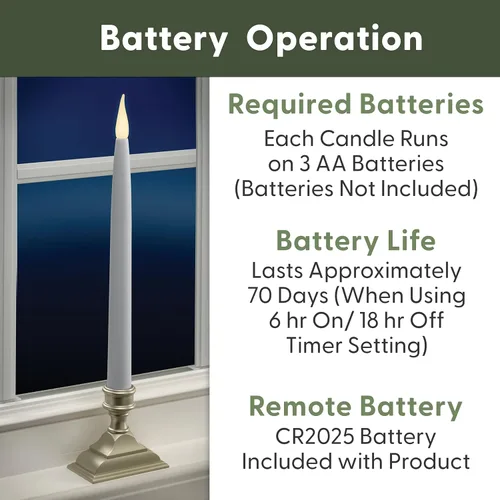 Miniatura 4 de 612 Vermont Velas LED para ventana con pilas y temporizador con control remoto, blanco cálido parpadeante o encendido constante, VTR1660P-4
