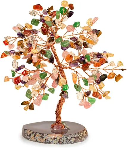 KARMA AND LUCK, Invigorate Feng Shui Árbol de la Vida Decoración del Hogar con piedras preciosas reales, envuelto a mano con alambre de cobre sobre