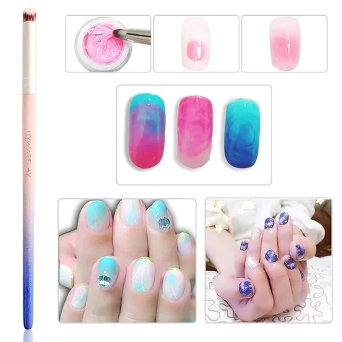 Miniatura 2 de 6 piezas Ombre Nail Brush Wood Nail Pen Ombre Brush para uñas de gel, cepillo degradado de uñas, pinceles de diseño de uñas, kit de pintura de uñas