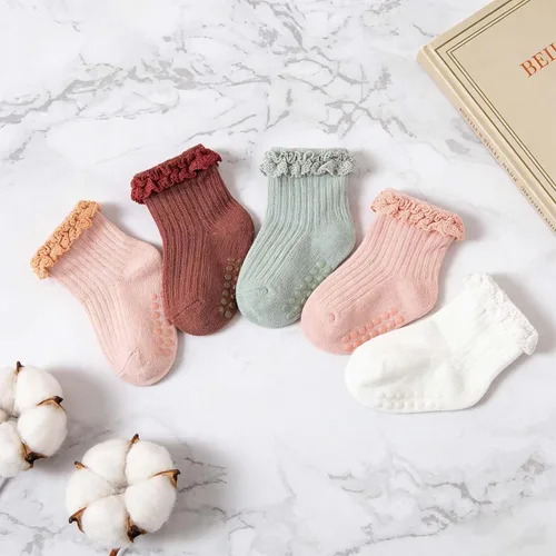 Miniatura 3 de Calcetines de Volantes para Niña Bebé, Calcetines Antideslizantes de Agarre para Niñas, Calcetines de Tobillo Frilly de Algodón Lindos para Niñas