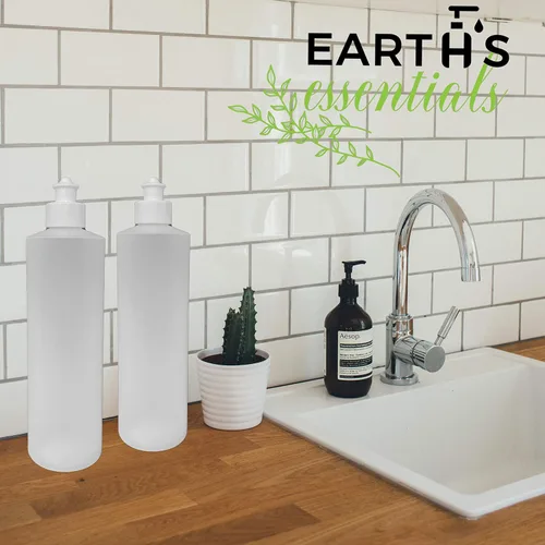 Miniatura 6 de Earth's Essentials Paquete de 2 Botellas Exprimibles Rellenables de 16 Onzas de HDPE con Tapas Dispensadoras Superiores con Botón Push/Pull