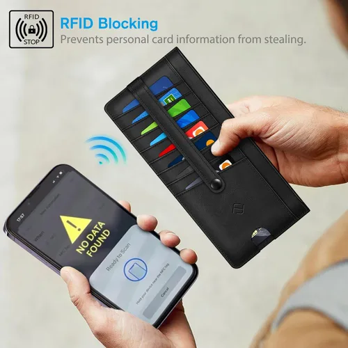 Miniatura 4 de Fintie Funda delgada para tarjetas de crédito, bolsa de cambio, bloqueo RFID, con bolsillo con cremallera para efectivo, monedas, recibos, tarjetas