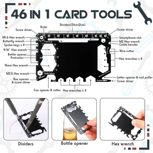 Miniatura 3 de Retisee 24 piezas de regalos a granel para hombres, cartera de tarjetas de crédito, multiherramienta, linternas negras, 46 en 1, herramienta