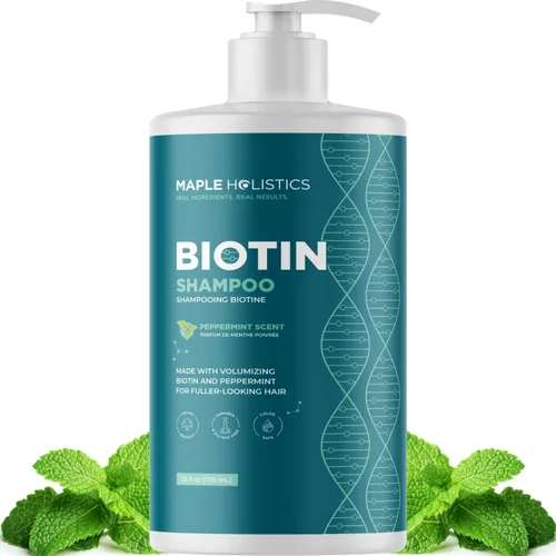 Miniatura 15 de Champú voluminizador de biotina para cabello fino - Champú para cabello fino con menta, argán y aceites esenciales para el cuidado del cabello