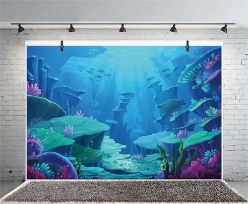 Miniatura 2 de Telones de fondo de fotografía de Sirenita - Fondo para fotos - Fondo de Yeele de 7 x 5 pies, fondo de princesa sirena oceánica, imagen de fiesta