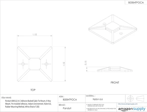 Miniatura 3 de Panduit ABM112-A-C - Soporte de brida de cables con parte trasera adhesiva, montaje en 4 vías, adhesivo preinstalado, entorno interior, nailon 6.6