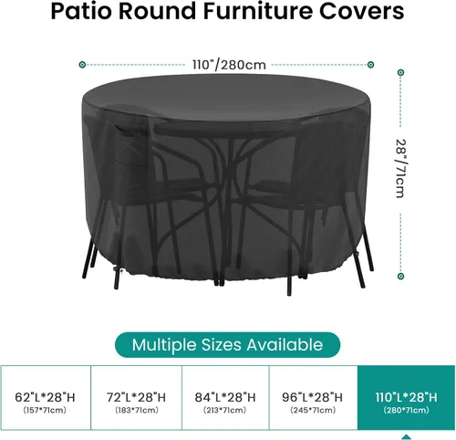 Miniatura 2 de Funda Redonda para Muebles de Patio, Fundas Impermeables para Mesas de Exterior, Funda para Muebles de Patio Resistente al Viento de Servicio Pesado