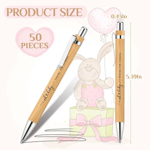 Miniatura 2 de Seajan 50 juegos de regalos de baby shower para invitados, regalos de baby shower, incluye 50 bolígrafos retráctiles, bolígrafos de bambú a granel
