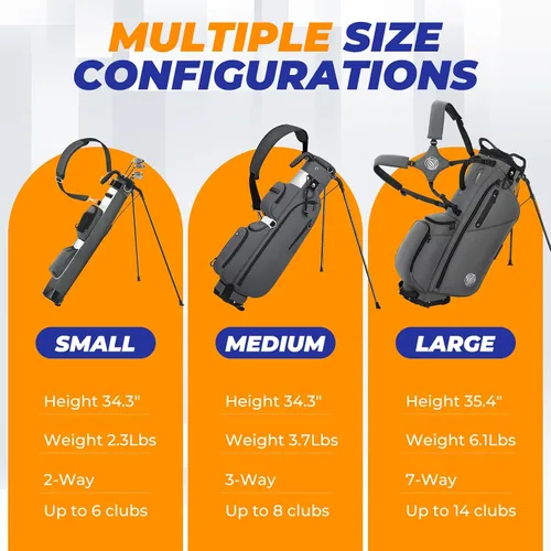 Miniatura 6 de Bolsa de golf con soporte, ligera, Par 3, con divisores de 3 vías, Oxford 900D resistente a la intemperie, 1.7kg, compacta pero espaciosa