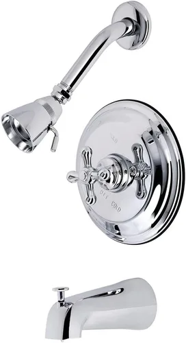 Miniatura 5 de Kingston Brass KB3637AX Restoration Grifo de bañera y ducha con equilibrio de presión de un solo mango en latón cepillado Cobrizo cepillado