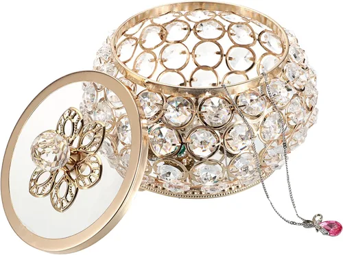 Miniatura 9 de Hipiwe Joyero de cristal con tapa de cristal caja del tesoro con espejo dorado caja de joyería decorativa anillos aretes collar caja de recuerdo