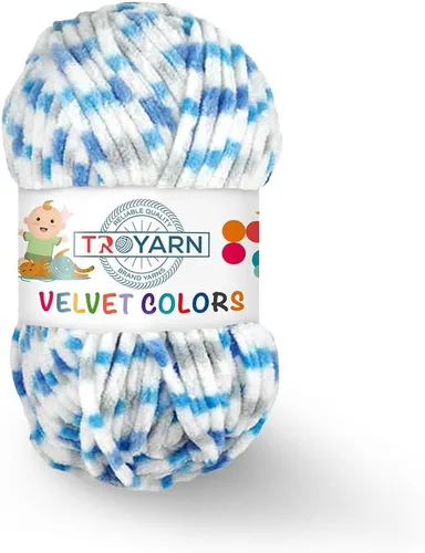 Miniatura 42 de TROYARN Hilo de lana de terciopelo en colores (paquete de 3 madejas) Chenille para manta Amigurumi, hilo para crochet y punto súper voluminoso 3x100