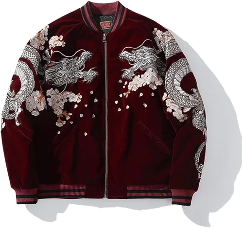Miniatura 2 de Chaqueta de béisbol para hombre con bordado de dragón Hip Hop
