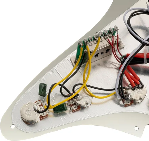 Miniatura 9 de Musiclily Golpeador ST-SSS básico precableado con mini riel de cerámica Humbucker para guitarra eléctrica Strat Style, 3 capas blanco envejecido