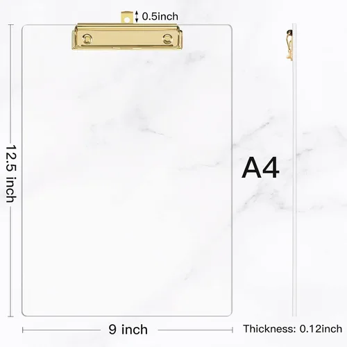 Miniatura 2 de Piasoenc Portapapeles Acrílicos, Tablero con Clip de Purpurina Elegante con Clip Dorado de Perfil Bajo, Diseñado para Uso en el Aula, la Escuela